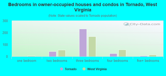 Bedrooms in owner-occupied houses and condos in Tornado, West Virginia