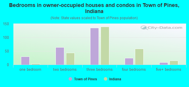 Bedrooms in owner-occupied houses and condos in Town of Pines, Indiana