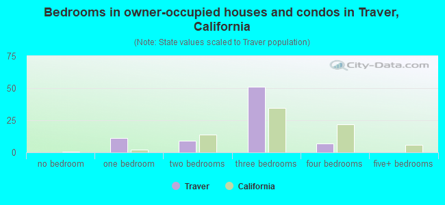 Bedrooms in owner-occupied houses and condos in Traver, California