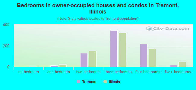 Bedrooms in owner-occupied houses and condos in Tremont, Illinois
