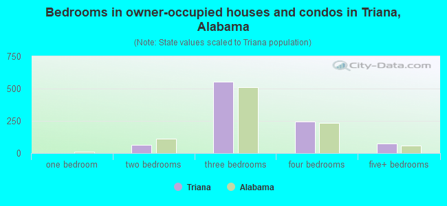 Bedrooms in owner-occupied houses and condos in Triana, Alabama