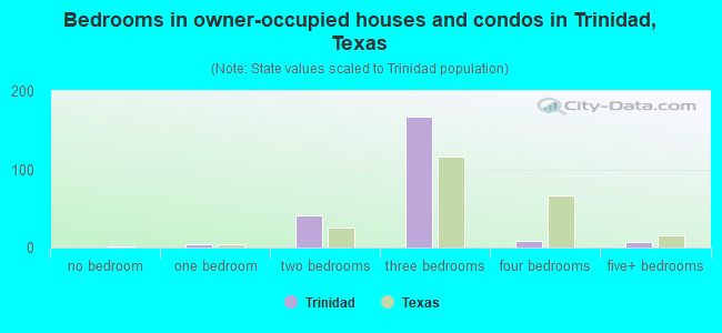 Bedrooms in owner-occupied houses and condos in Trinidad, Texas