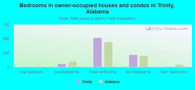 Bedrooms in owner-occupied houses and condos in Trinity, Alabama