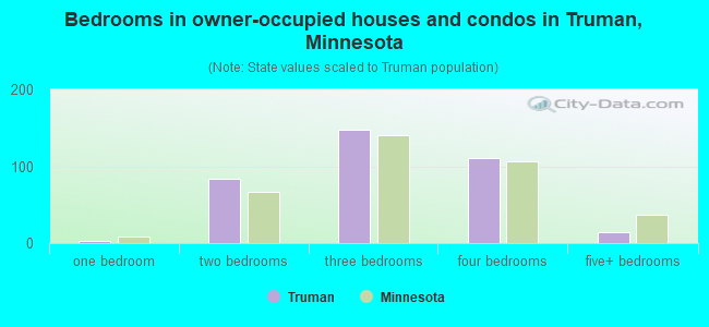 Bedrooms in owner-occupied houses and condos in Truman, Minnesota