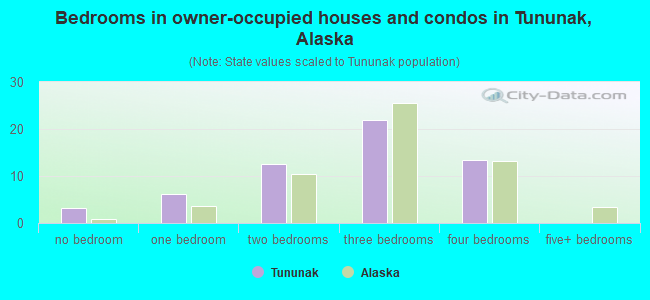 Bedrooms in owner-occupied houses and condos in Tununak, Alaska
