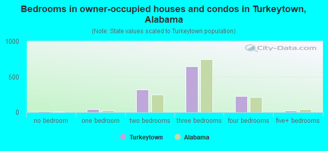 Bedrooms in owner-occupied houses and condos in Turkeytown, Alabama