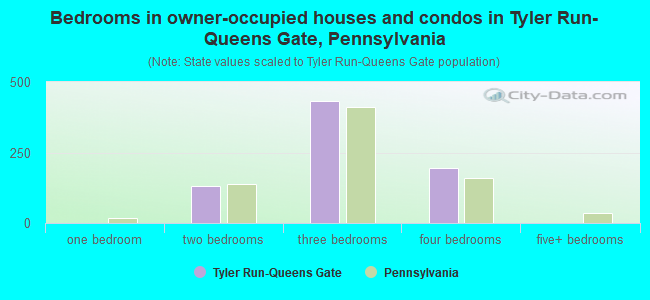 Bedrooms in owner-occupied houses and condos in Tyler Run-Queens Gate, Pennsylvania