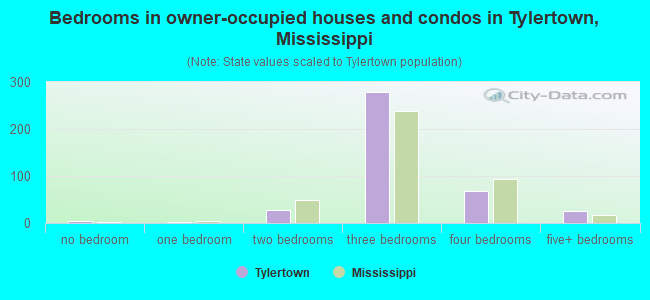 Bedrooms in owner-occupied houses and condos in Tylertown, Mississippi