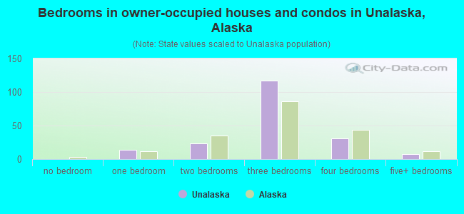 Bedrooms in owner-occupied houses and condos in Unalaska, Alaska
