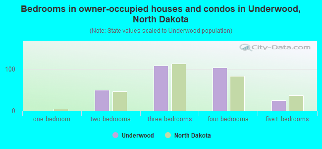 Bedrooms in owner-occupied houses and condos in Underwood, North Dakota