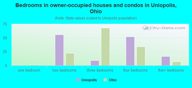 Bedrooms in owner-occupied houses and condos in Uniopolis, Ohio