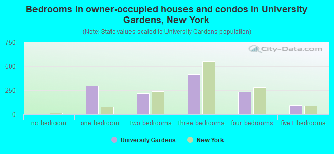 Bedrooms in owner-occupied houses and condos in University Gardens, New York