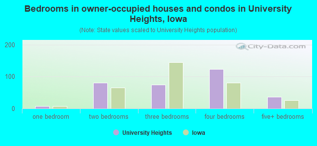 Bedrooms in owner-occupied houses and condos in University Heights, Iowa
