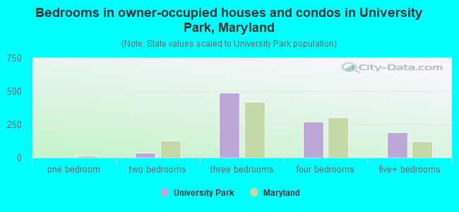 Bedrooms in owner-occupied houses and condos in University Park, Maryland