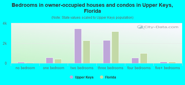 Bedrooms in owner-occupied houses and condos in Upper Keys, Florida