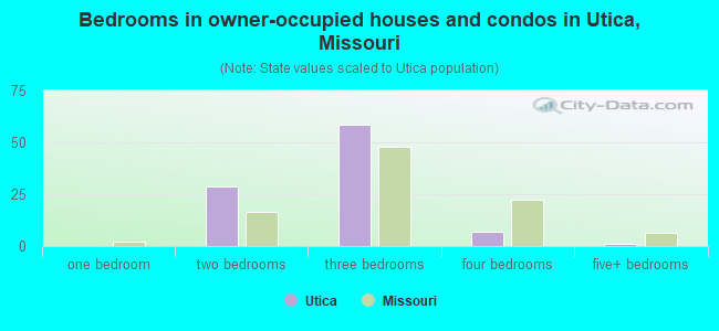 Bedrooms in owner-occupied houses and condos in Utica, Missouri