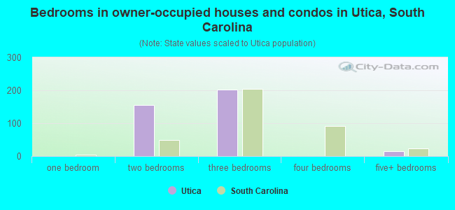 Bedrooms in owner-occupied houses and condos in Utica, South Carolina