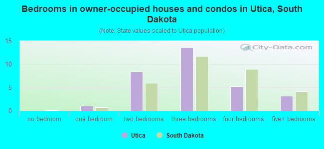 Bedrooms in owner-occupied houses and condos in Utica, South Dakota