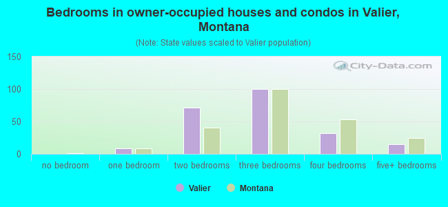 Bedrooms in owner-occupied houses and condos in Valier, Montana