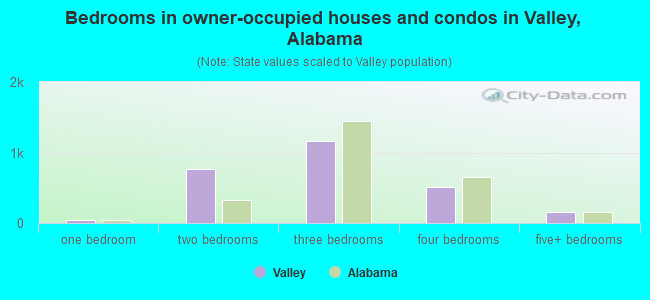 Bedrooms in owner-occupied houses and condos in Valley, Alabama