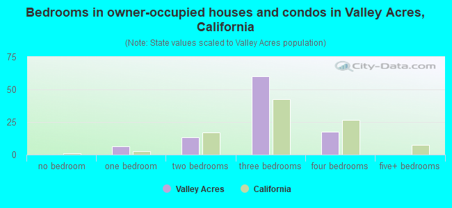 Bedrooms in owner-occupied houses and condos in Valley Acres, California