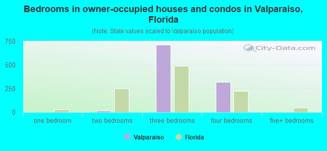 Bedrooms in owner-occupied houses and condos in Valparaiso, Florida