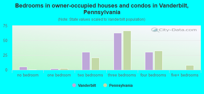Bedrooms in owner-occupied houses and condos in Vanderbilt, Pennsylvania