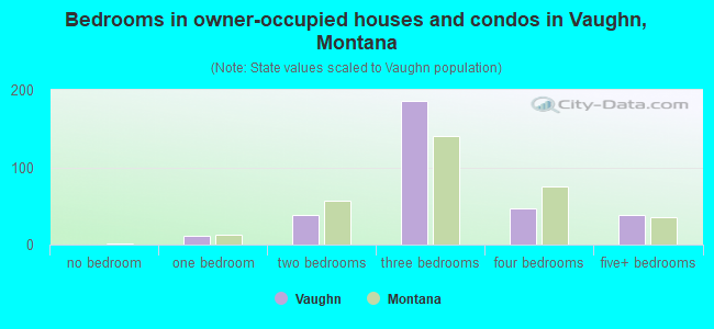 Bedrooms in owner-occupied houses and condos in Vaughn, Montana