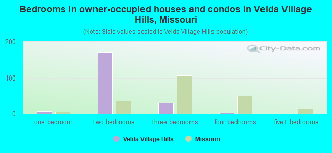 Bedrooms in owner-occupied houses and condos in Velda Village Hills, Missouri