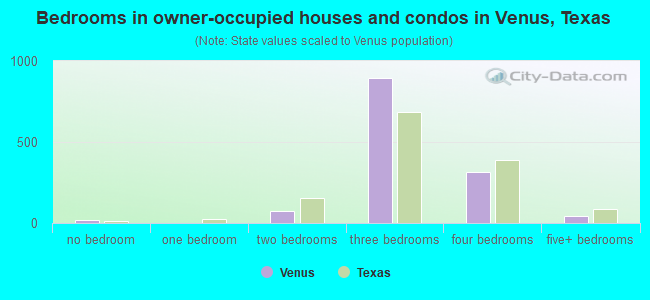Bedrooms in owner-occupied houses and condos in Venus, Texas