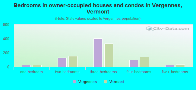 Bedrooms in owner-occupied houses and condos in Vergennes, Vermont