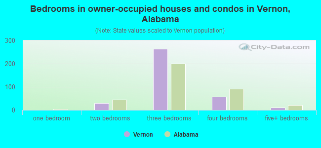Bedrooms in owner-occupied houses and condos in Vernon, Alabama