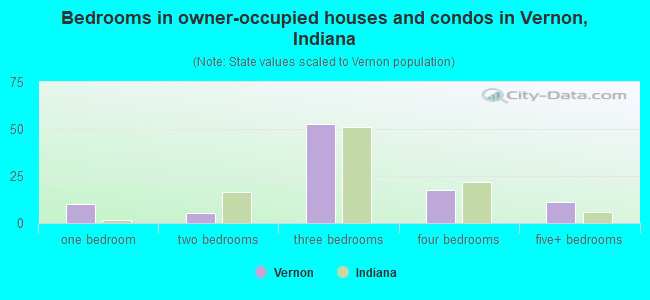 Bedrooms in owner-occupied houses and condos in Vernon, Indiana
