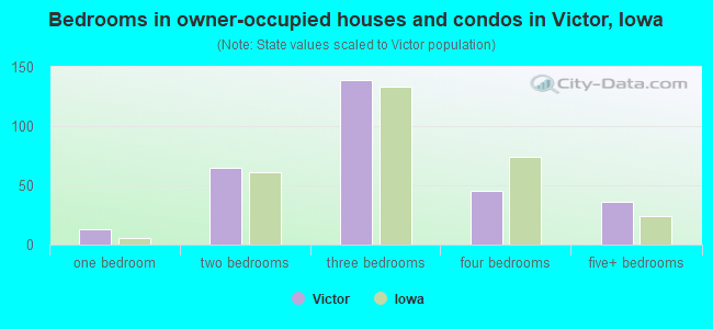 Bedrooms in owner-occupied houses and condos in Victor, Iowa