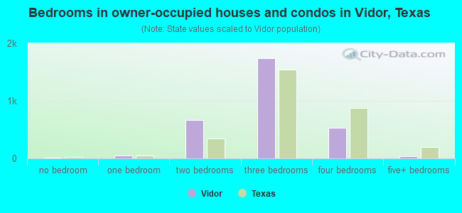 Bedrooms in owner-occupied houses and condos in Vidor, Texas