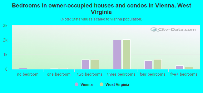 Bedrooms in owner-occupied houses and condos in Vienna, West Virginia