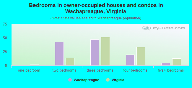 Bedrooms in owner-occupied houses and condos in Wachapreague, Virginia