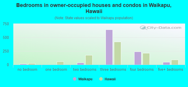 Bedrooms in owner-occupied houses and condos in Waikapu, Hawaii