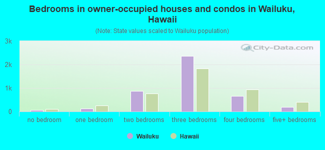 Bedrooms in owner-occupied houses and condos in Wailuku, Hawaii