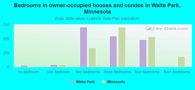 Bedrooms in owner-occupied houses and condos in Waite Park, Minnesota