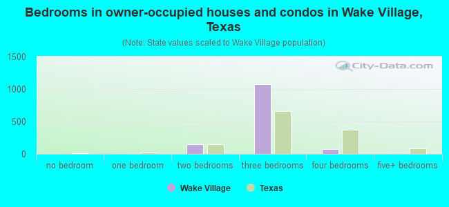 Bedrooms in owner-occupied houses and condos in Wake Village, Texas