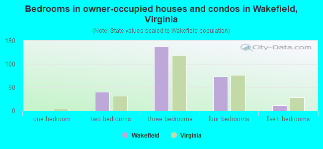 Bedrooms in owner-occupied houses and condos in Wakefield, Virginia