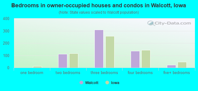 Bedrooms in owner-occupied houses and condos in Walcott, Iowa