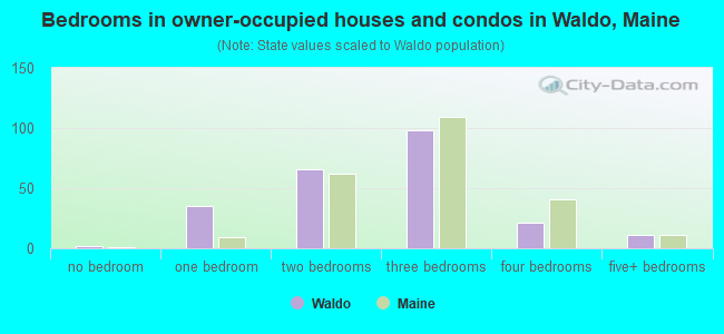 Bedrooms in owner-occupied houses and condos in Waldo, Maine