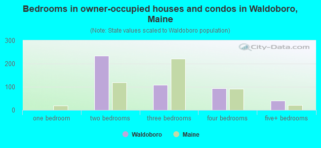 Bedrooms in owner-occupied houses and condos in Waldoboro, Maine