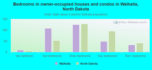 Bedrooms in owner-occupied houses and condos in Walhalla, North Dakota