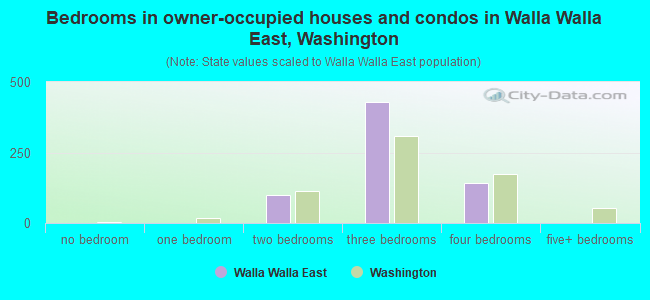Bedrooms in owner-occupied houses and condos in Walla Walla East, Washington
