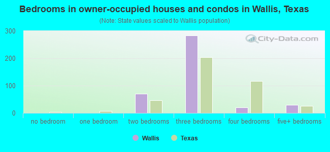 Bedrooms in owner-occupied houses and condos in Wallis, Texas