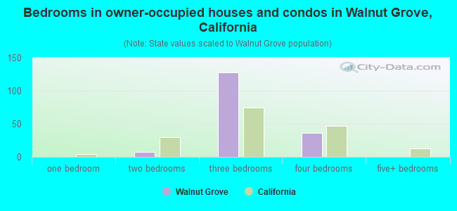 Bedrooms in owner-occupied houses and condos in Walnut Grove, California