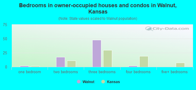 Bedrooms in owner-occupied houses and condos in Walnut, Kansas